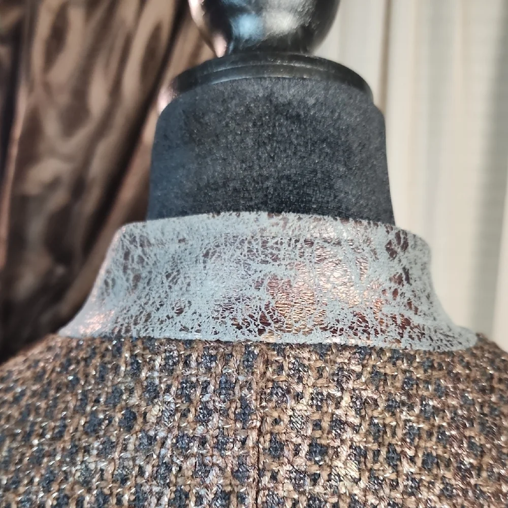 CHICO'S| Brown Bronze Copper Tweed Metallic‎ Full Zip Gold Lined Jacket | XL 16